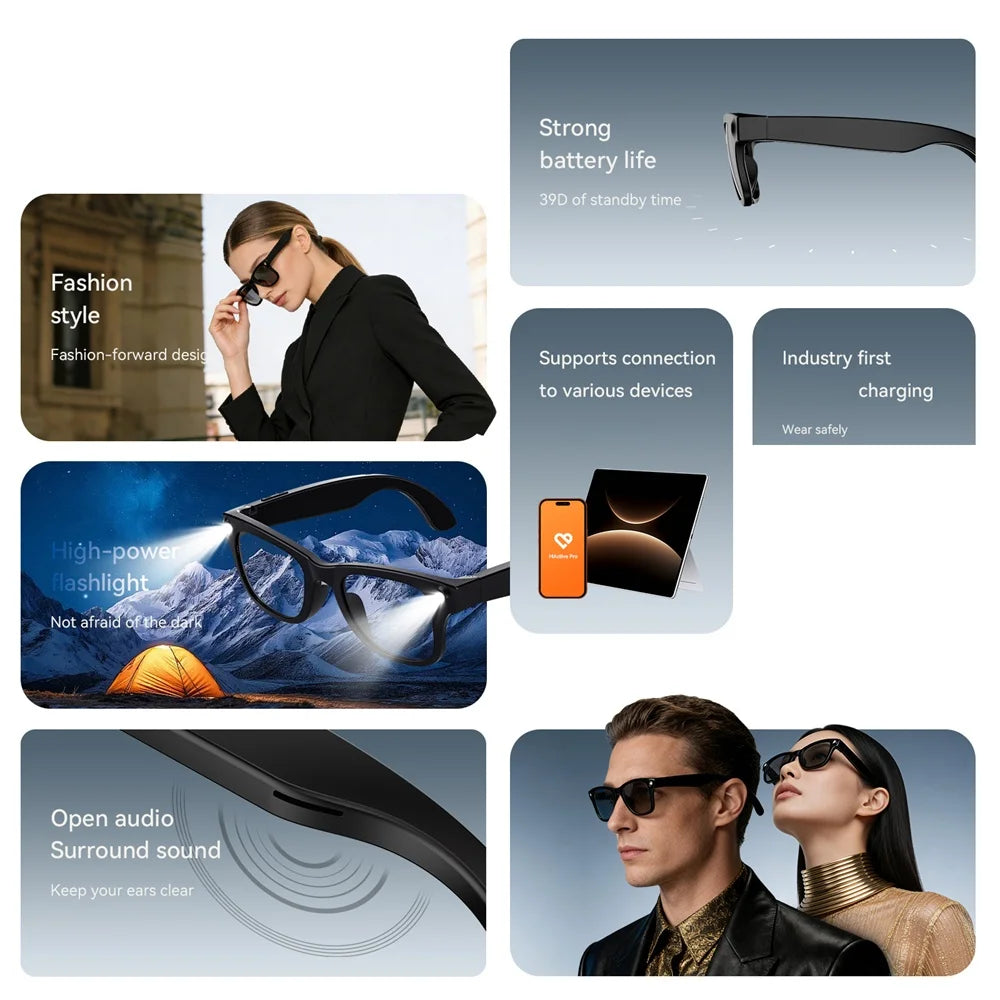 HD Camera Smart Glasses For Women Men Simultaneous Translation Eyewear Flashlight Audio And Video Recording Eyeglasses Music
