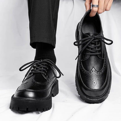 Hong Kong Style Men's Oxford Shoes Black Business Wedding Shoes Men's Leather Shoes Classic Business Formal Men's Prom Shoes