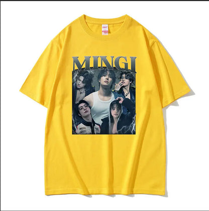 Kpop Ateez Mingi 2026 Graphic T Shirt Men's Hip Hop Korean O-Neck Short Sleeve T-shirts Glothing Fashion Vintage Cotton T-shirt