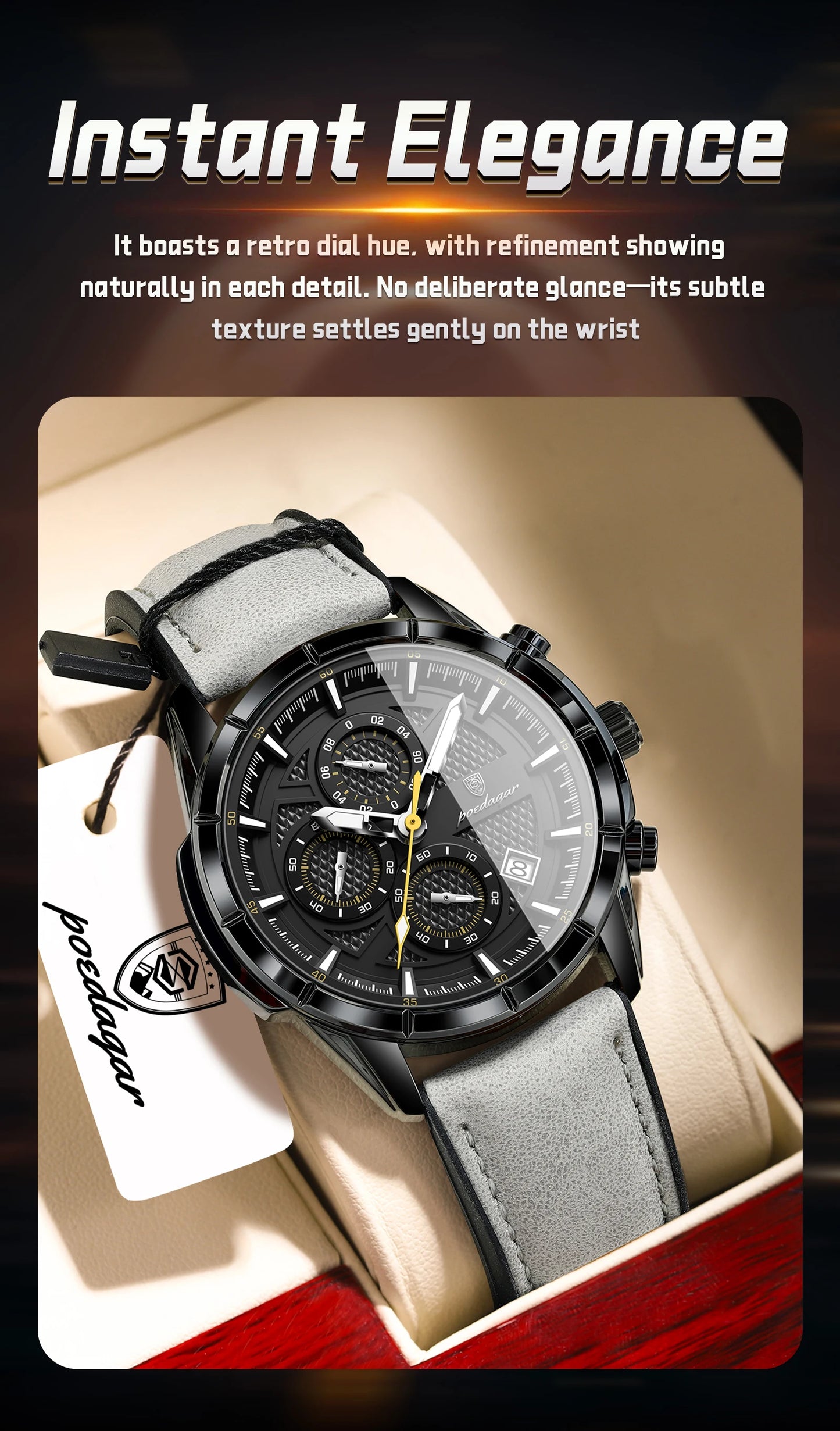 POEDAGAR Vintage Couple Wristwatch Quartz Leather Men's Watches Date Chronograph Waterproof Luminous Man Watch Gift For Husband