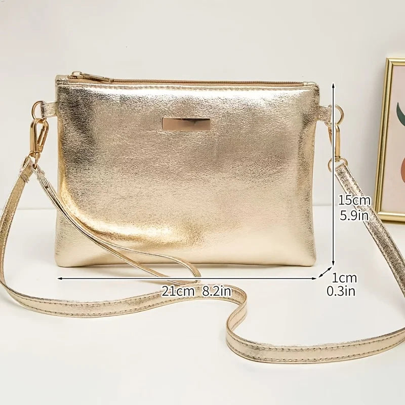 A Stylish And Minimalist Golden Sequined Crossbody Bag, Perfect As a High-End Solid Color Makeup Pouch