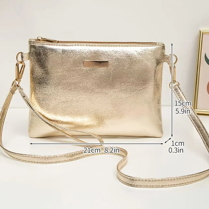 A Stylish And Minimalist Golden Sequined Crossbody Bag, Perfect As a High-End Solid Color Makeup Pouch