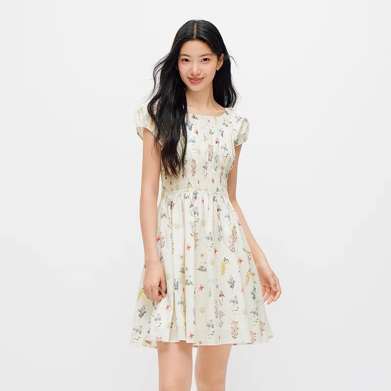 Semir Women Dress Bowknot Waist Print Floral Dress 2026 Summer Sweet Casual Style