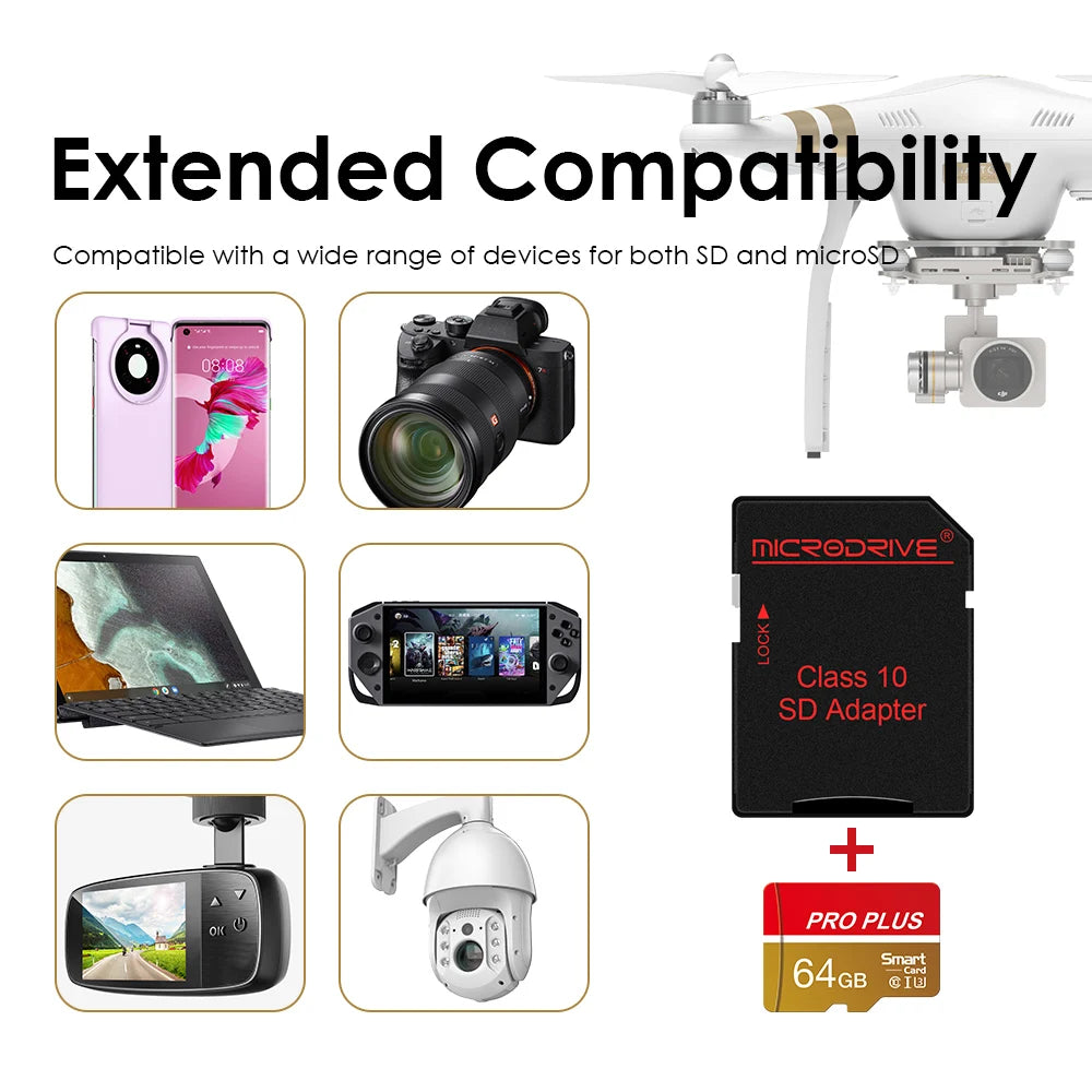 Red Pro High Speed Micro TF SD Card 128GB 256GB Class10 U3 V30 Up to 100MB/s for Camera Drone Driving Recorder Memory Card