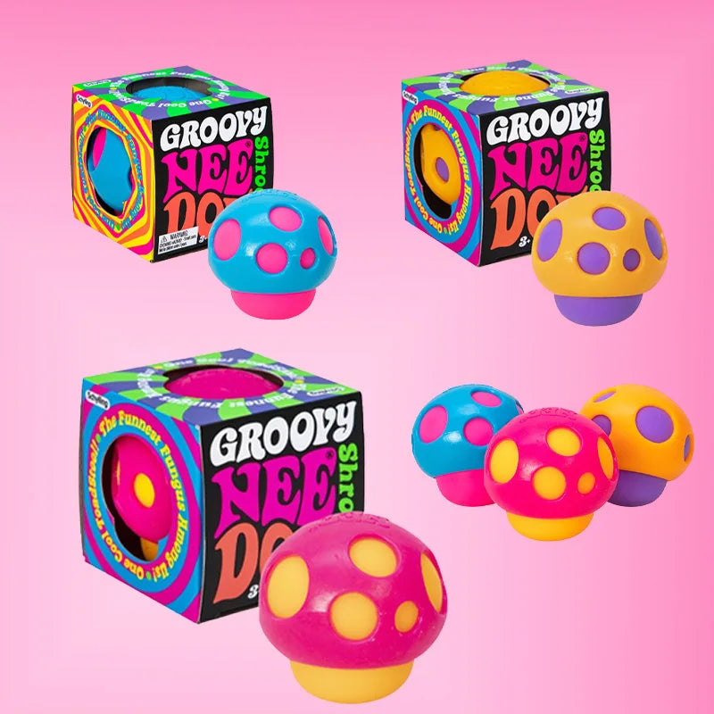 Needoh Groovy Shroom Squishy Fidget Toy Rose Mushroom Form BPA Free Safe Ease Nervous Calm Irritation Desktop Daily Ornament