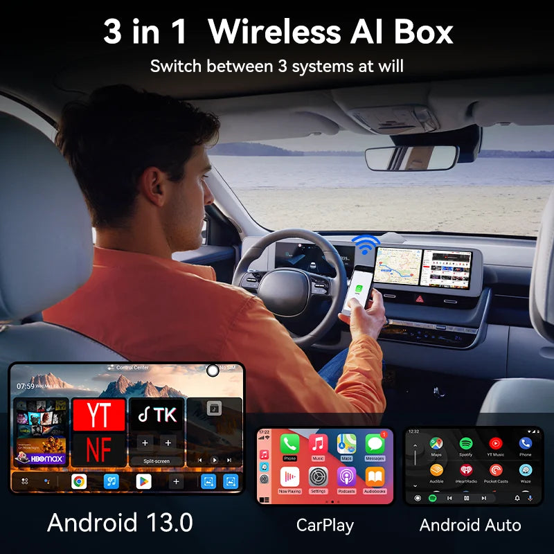 GetPairr P1 Android 13 AI Box 8GB 128GB Wireless CarPlay Android Auto Aadpter Youtube Video Box for Car with Wired Carplay