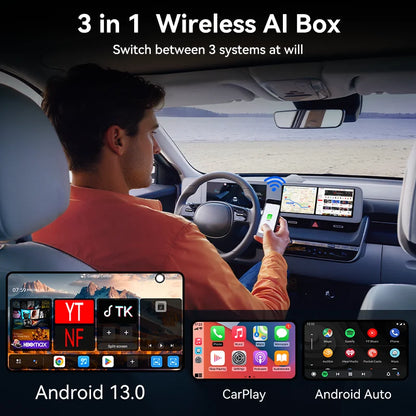 GetPairr P1 Android 13 AI Box 8GB 128GB Wireless CarPlay Android Auto Aadpter Youtube Video Box for Car with Wired Carplay