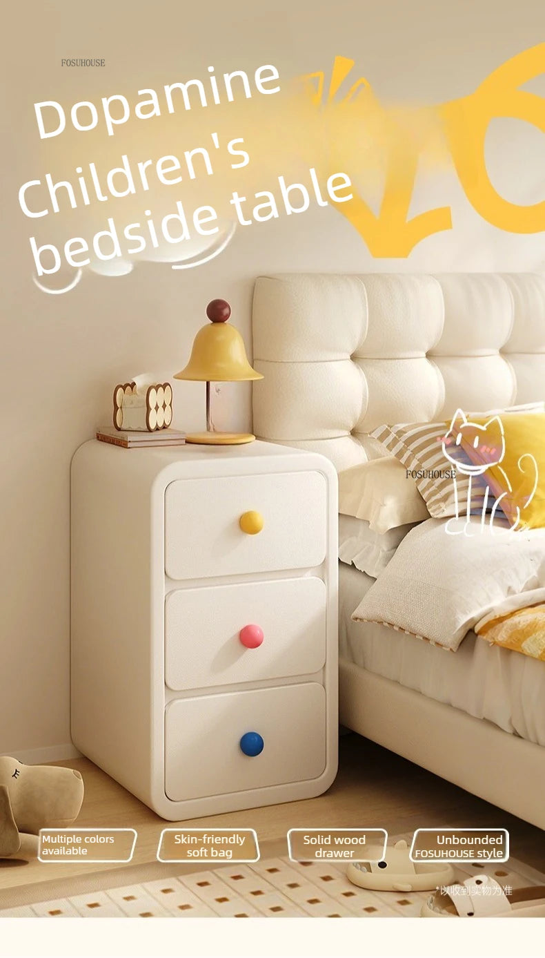 Cute Solid Wood Children's Nightstands for Children Furniture Dormitory Storage Bedside Tables Narrow Children's Storage Cabinet