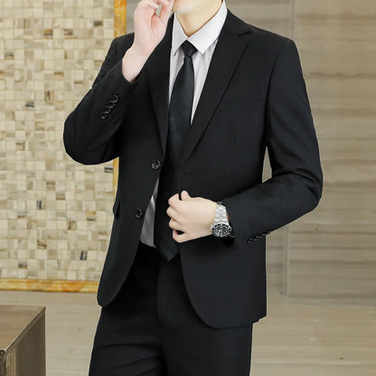 S-6XL Suit (Blazer+Trousers) Men's Gentlemanly Wedding Fashion Business Fit Best Man Casual Host Solid-color British-style Suit