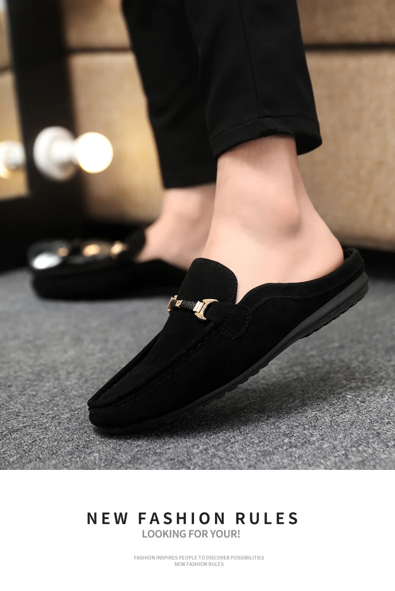 Fashion Red Men's Half Shoes Summer Lightweight Casual Shoes For Men Flat Slippers Comfortable Soft Slip-on Shoes Man Loafers