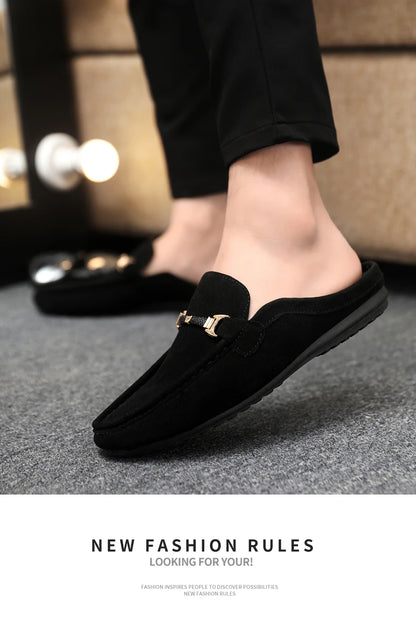 Fashion Red Men's Half Shoes Summer Lightweight Casual Shoes For Men Flat Slippers Comfortable Soft Slip-on Shoes Man Loafers