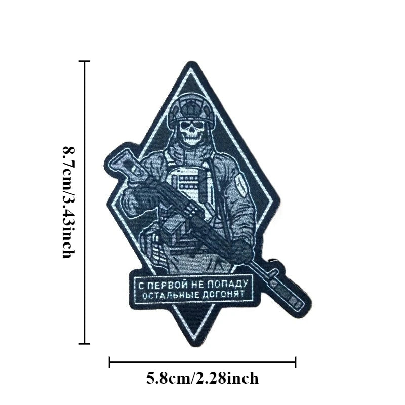 Russian Tactical Patch Skeleton "First Shot Missed" Printed Morale Badge for Tactical Jacket Vest Backpack Military Airsoft Gear