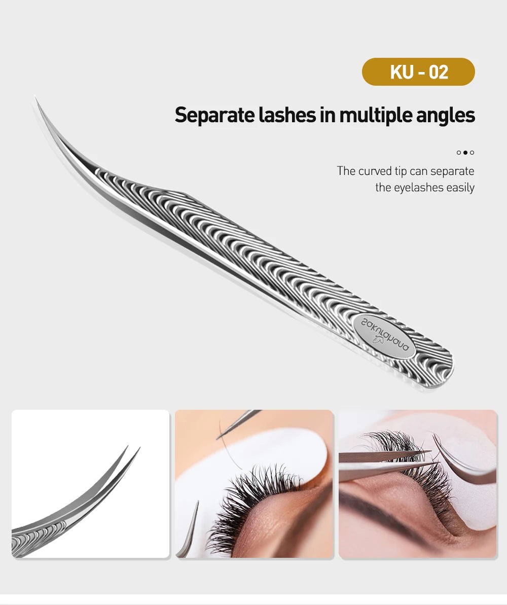 SAKURAHANA Anti-Static Eyelash Tweezers Professional High Precision Volume Extension Stainless Steel Anti-slip Makeup Tool