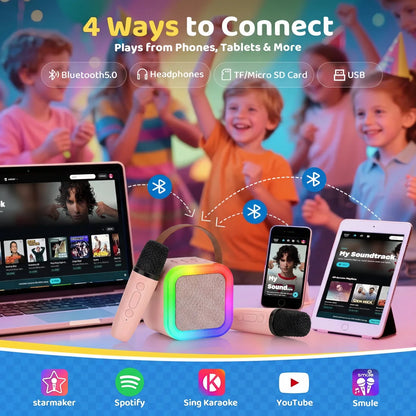 Kids Adult Karaoke Machine Portable Bluetooth Speaker with 2 Microphones RGB Light Voice Changer for Party Gift