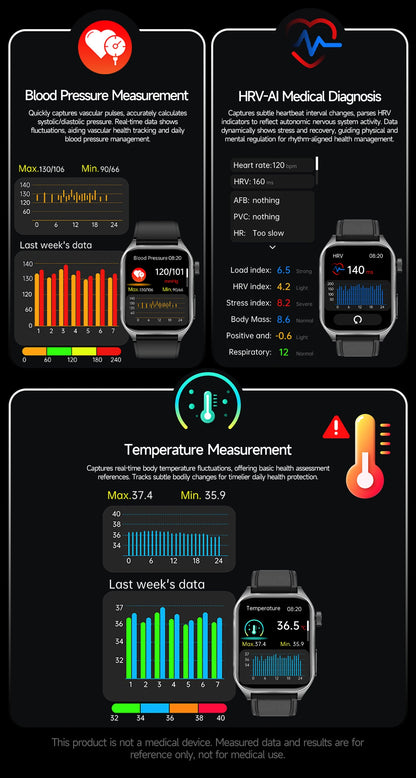 GUHUAVMI New Laser Therapy ECG+PPG Smart Watch Health Monitor Blood Lipids Uric Acid Heart Rate Tracking Monitoring Smartwatches