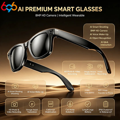 Smart Glasses With 800W Intelligent Translation Al Voice Wake-up Intelligent Q&A Interaction Call Noise Reduction EIS Anti Shake