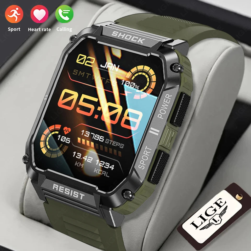 LIGE nowy wytrzymały wojskowy smartwatch z połączeniami Bluetooth dla mężczyzn 1,95" ekran HD 100+ trybów sportowych monitorowanie zdrowia Smartwatch dla Androida i iOS