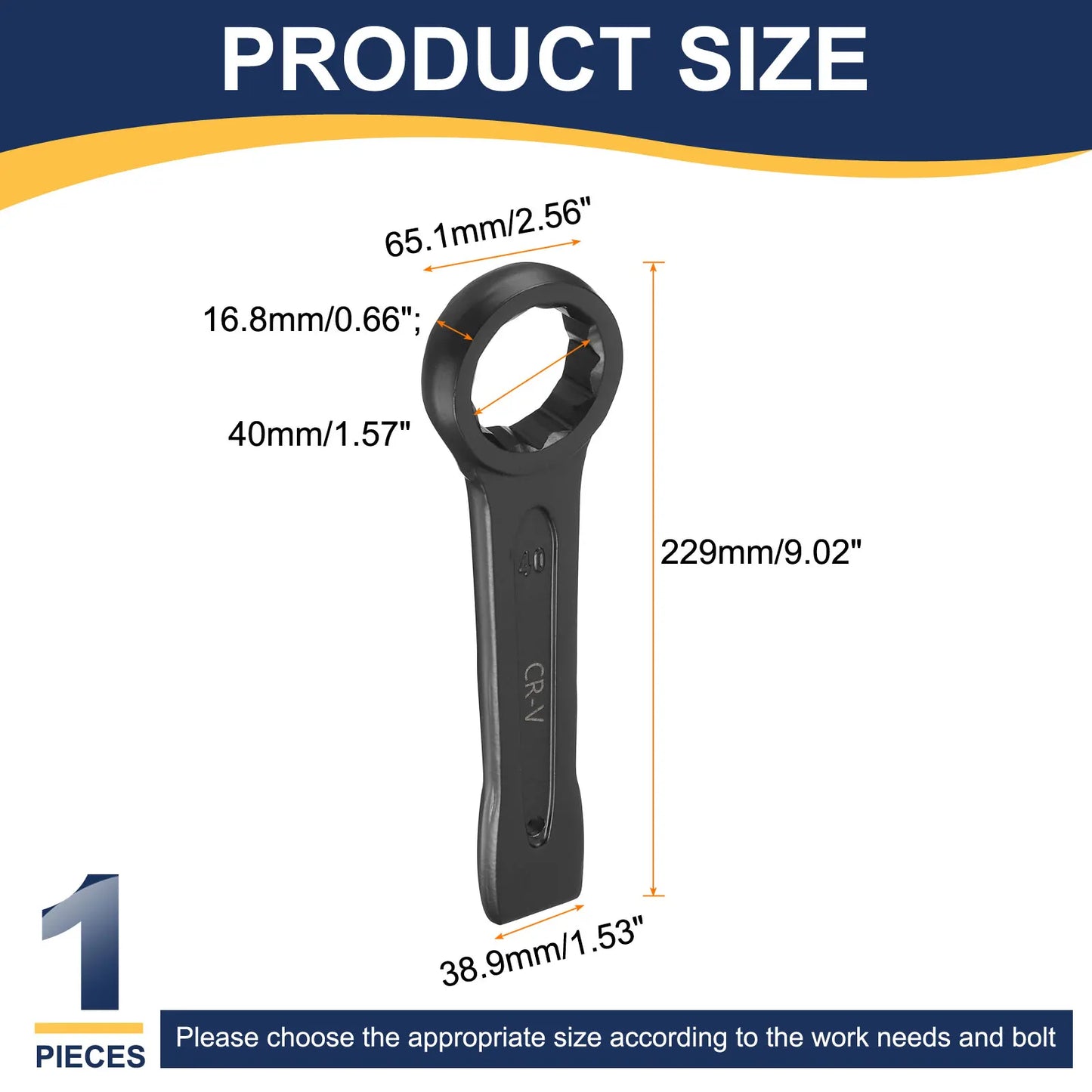 Uxcell Box End Striking Ring Wrench 17mm-48mm Metric CR-V Steel 12-Point Flat Strike Wrench Baking Paint Single Head Spanner