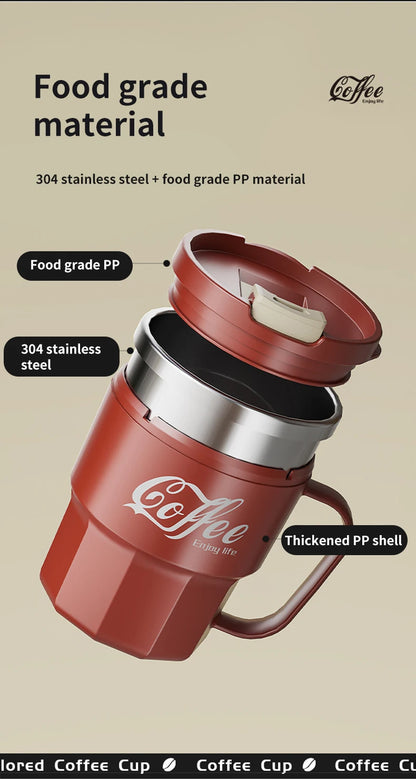 WORTHBUY Coffee Mug With Lid&Handle 304 Stainless Steel Tea Milk Coffee Cup Double Wall Insulated Anti Scalding Drinking Cup