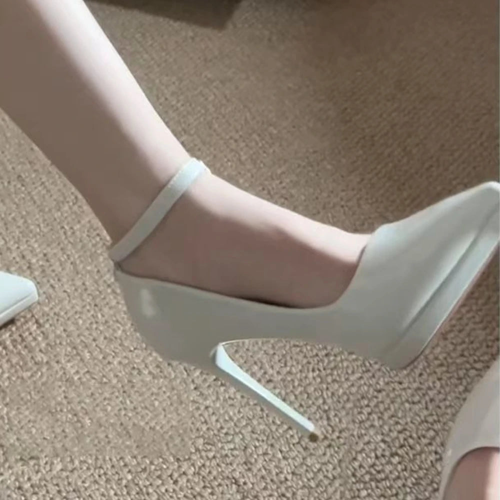 11cm Super High Stiletto Heels Pumps Women Shoes Spring/autumn Ankle Strap Pointed Toe Big Size Elegant Office Shoes