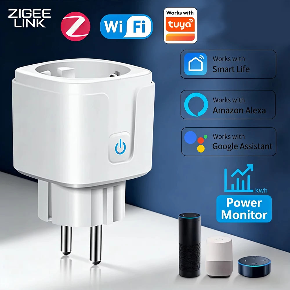 WiFi Zigbee Energy Monitoring Smart Plug EU 16A/20A Remote Timer Socket for Kitchen Home Appliance Works with Tuya Alexa Google