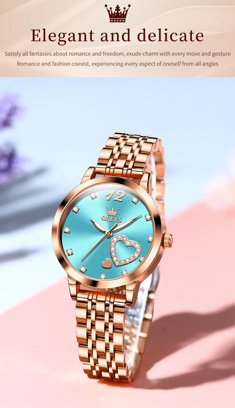 OLEVS 5189 Love Diamond Inlaid Steel Band Women's Quartz Watch