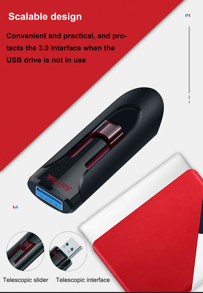 SanDisk Cruzer Glide 3.0 USB Flash Drive Pen 16GB 32GB Memory Stick 64GB 128GB 256GB retractable USB connector for Computer