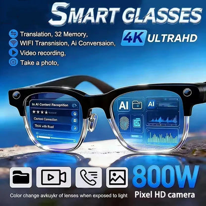New AI Smart Glasses, 800W Camera Video Recording, AI Photo Recognition, Bluetooth Call & Voice Translation Eyewear