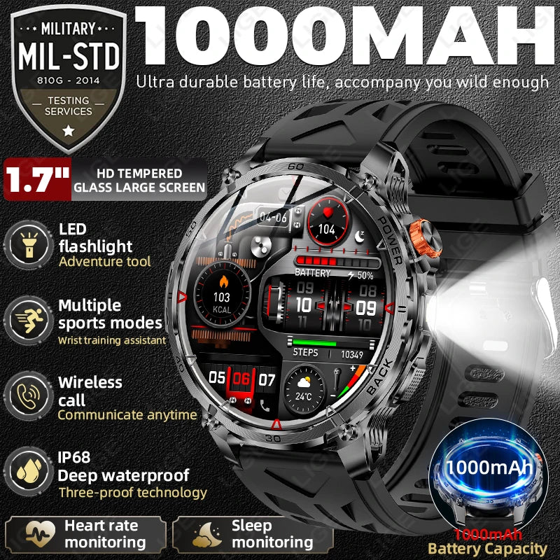 T-Rex 3 Military 1000mAh Super Capacity Battery Men Smart Watch 1.75" HD Screen Call 5ATM Waterproof Sport Smart Watches For Men