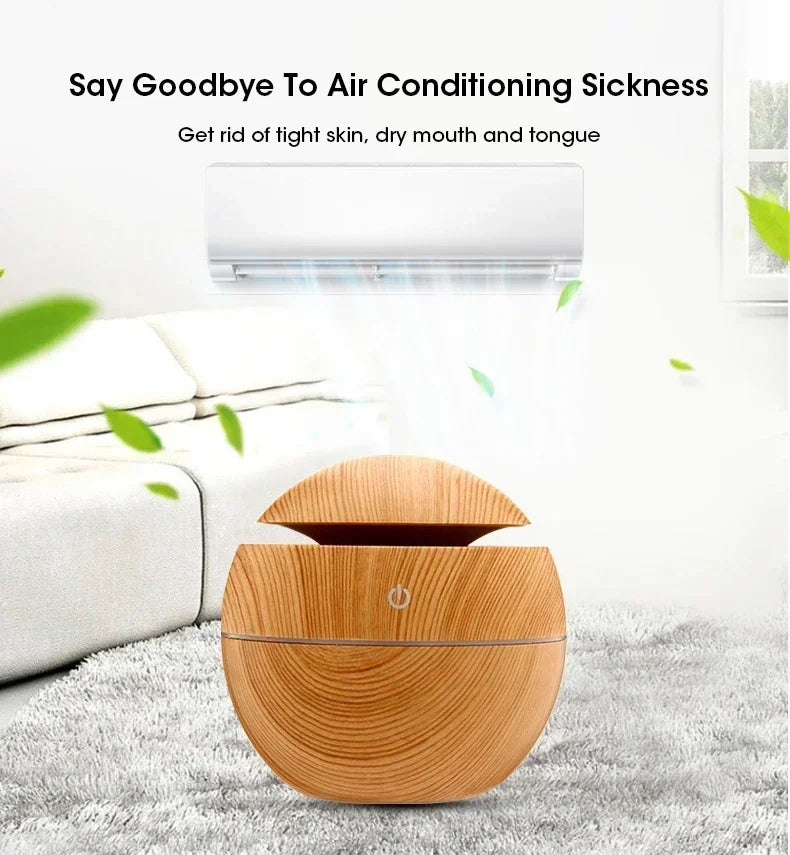 Woodgrain USB Essential Oil Diffuser Mini Ultrasonic Aromatherapy Humidifier Portable Desktop Air Mist Maker For Home Office