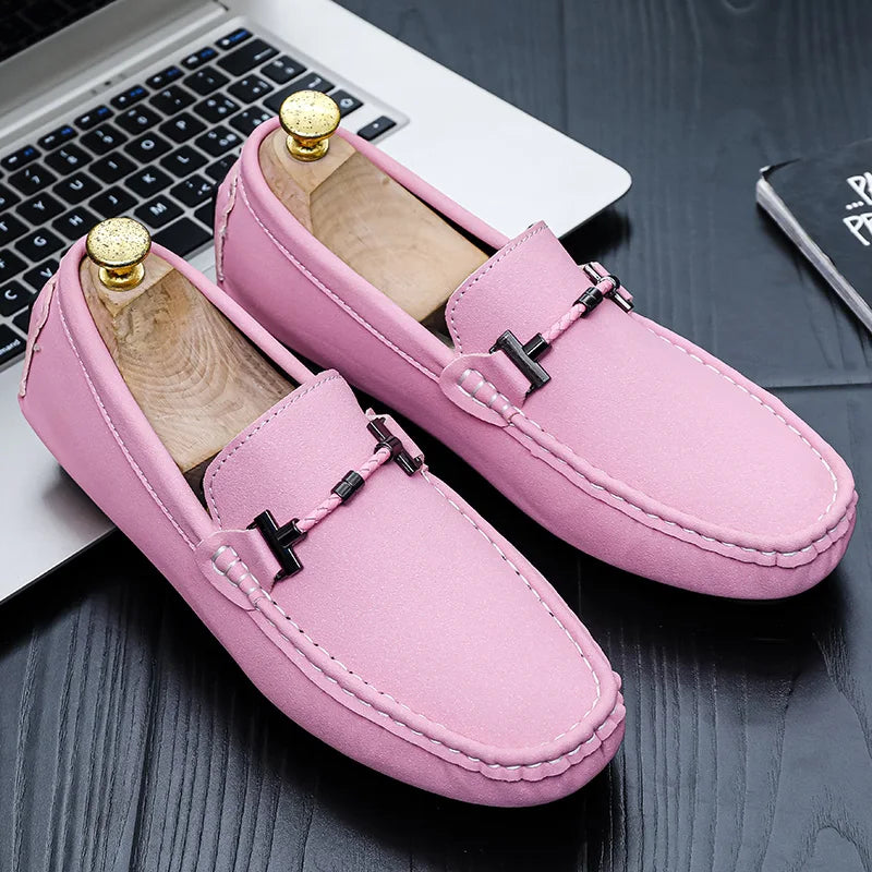 Men Yellow Suede Loafers Horse Bit Buckle Slip on Driving Shoes Casual Business Moccasins Breathable Loafers for Men