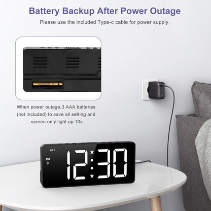 ORIA 7'' LED Alarm Clock with Bluetooth Sync Time Digital Alarm Clock with Dual Alarm & 5 Brightness Levels for Home Office Use