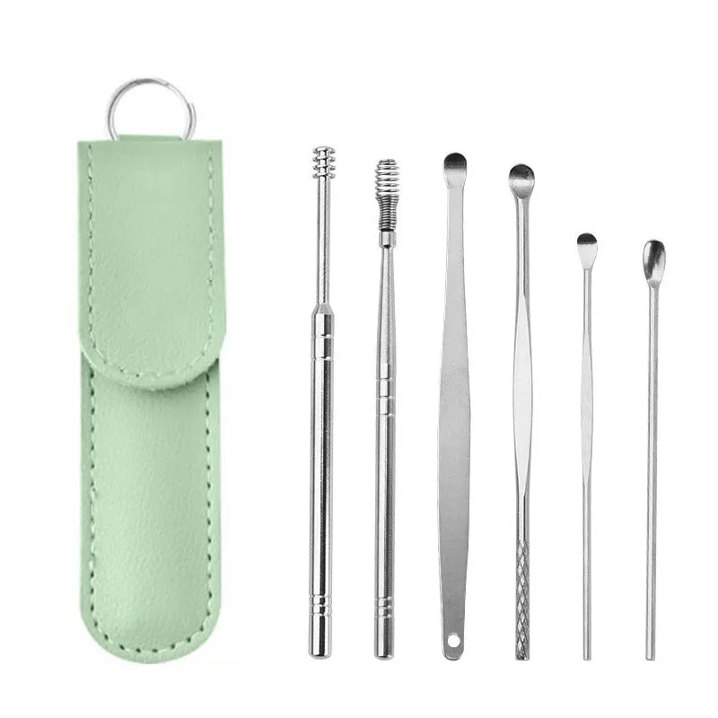 Ear Cleaning Tool Stainless Steel Ear Pick Kit &1 Set Storage Bag Earwax Remover Tool Earpick Wax Remover Remover Piercing Kit