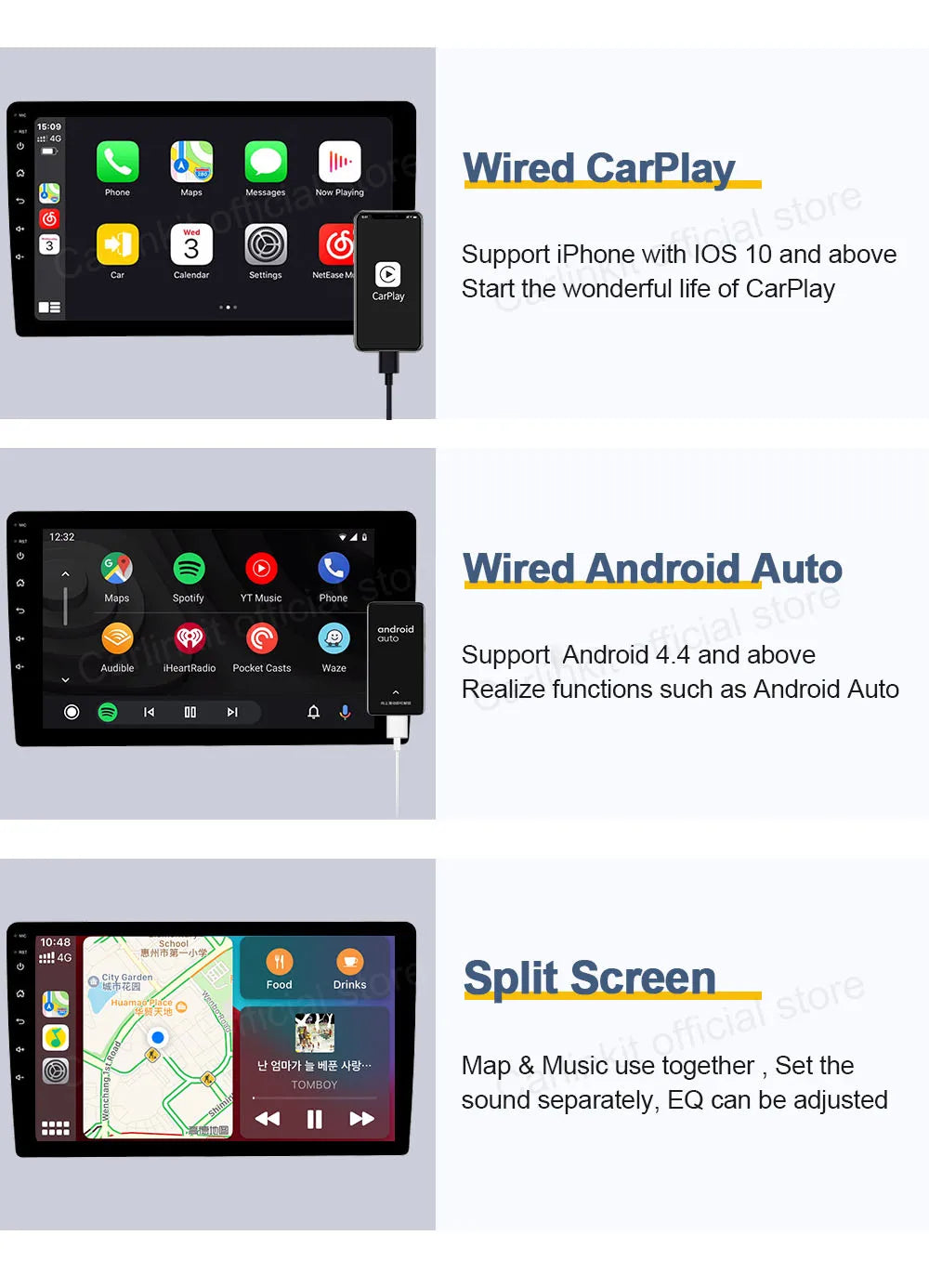 CarlinKit USB Wired/Wireless CarPlay Adapter Wireless Android Auto AI Box Mirrorlink Bluetooth Auto Connect For Android Car Radio For Youtube Netflix Google Map Android Aftermarket Car Screen