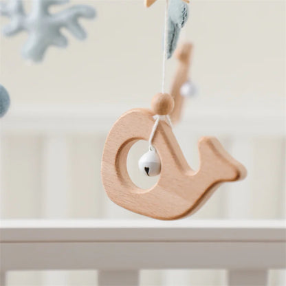 Baby Soft Felt Cartoon Wool Ball Seashell Rattles Hanging Bed Bell Newborn Mobile Crib Wooden Bracket Montessori Education Toys