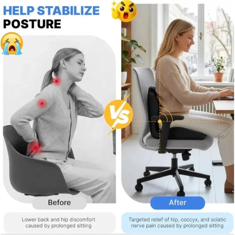 Ergonomic Memory Foam Seat Cushion Lumbar Support Pad Relieve Tailbone Sciatica Pain For Office Chair Car Seat Daily Use