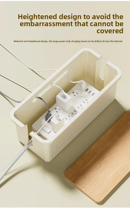 Cable Storage Box Desktop Charging Data Cable Storage Device Plug Socket Cable Management Device Black White Storage Organizer