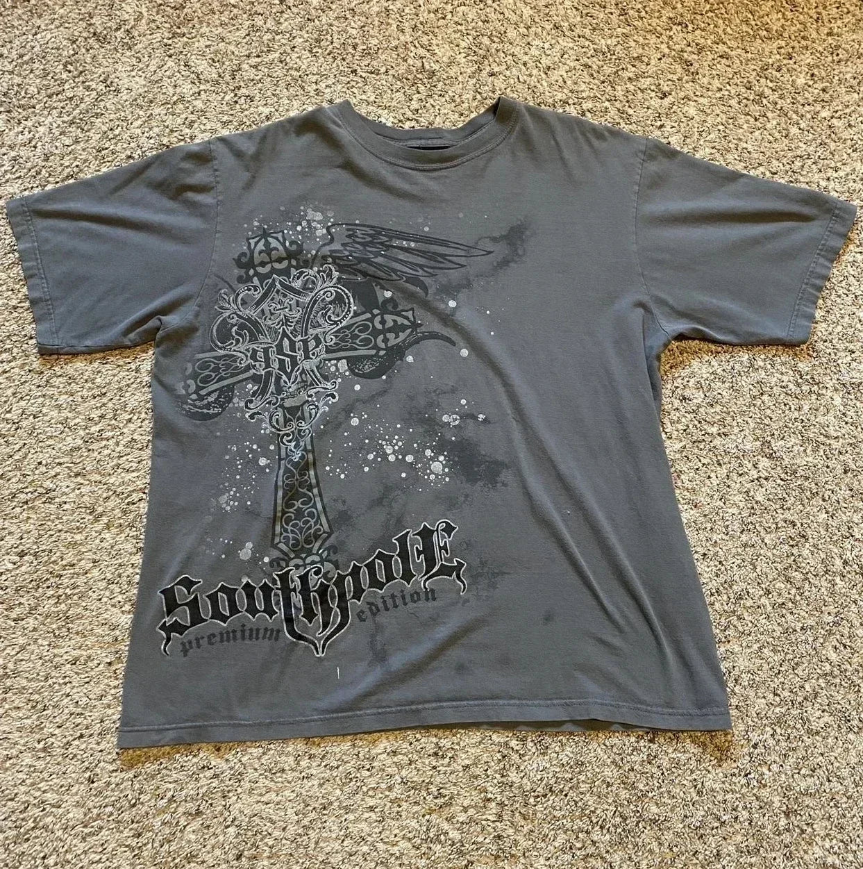 imited Stock Men's Harvester Skull T-Shirt Gothic Wings Cross Print  Vintage Streetwear Soft Breathable FabricL