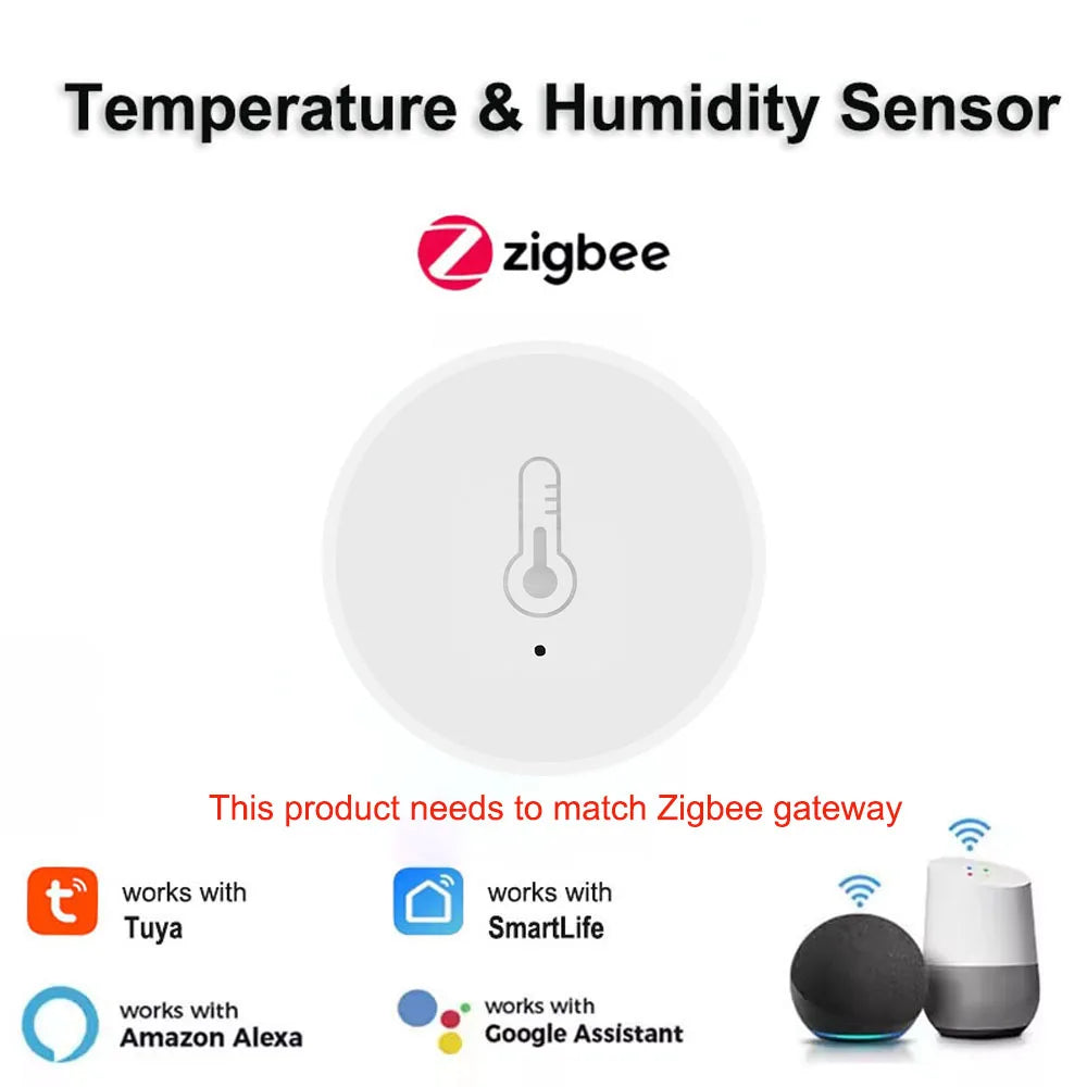Tuya Zigbee Smart Temperature Humidity Sensor Indoor Hygrometer Controller Monitoring Work with Smart Speaker Alexa Google Home
