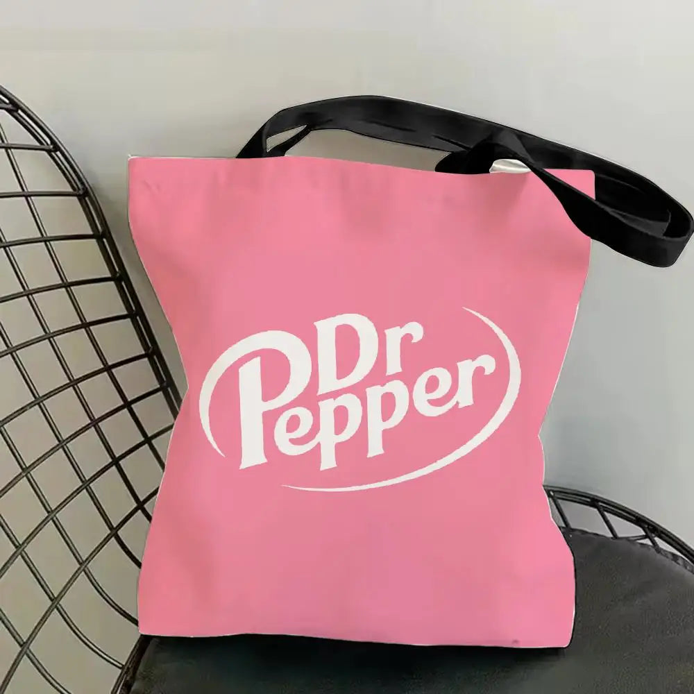 Classic Red Drink D-Dr P-PePper Storage Bags Canvas Double-Sided Print Fashion Shoulder Tote Shopping Bag Gift Eco Handbags
