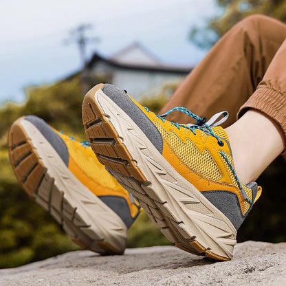 Men's Hiking Shoes Breathable Mesh Leather Upper Non-slip Rubber Sole Outdoor Casual Trekking Walking Shoes Size 39-45