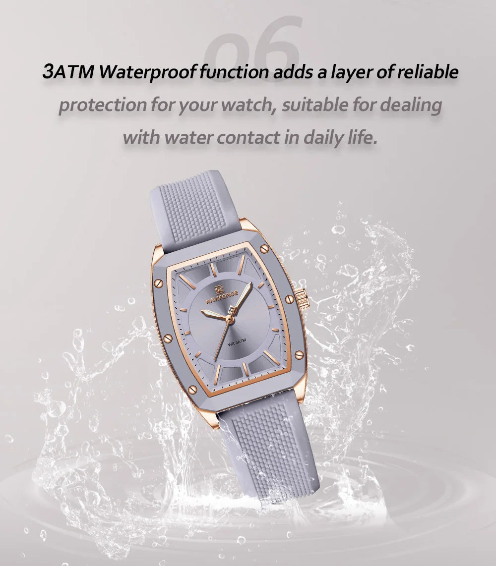 NAVIFORCE Women Quartz Watches Silicone Strap Student Sports Watch Big Dial Simple Tonneau Waterproof Wristwatches Dropshipping