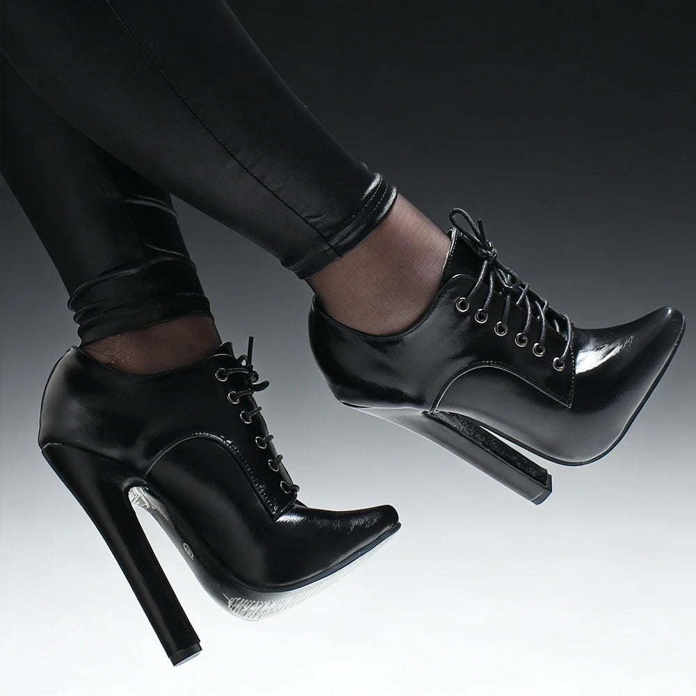 6 Inch High Heel Shoes Lace Up Pointy Toe Unisex Fetishheels Vintage Drag Queen Pump
