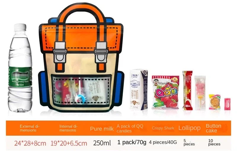 10-50 PCS Cartoon Self-Sealing Snack Bags Schoolbag Shape Biscuit Candy Handbags Children's Day Kids Birthday Gift Packaging Bag