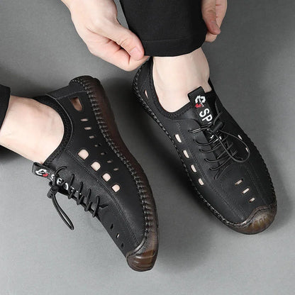 Men's Summer Hollow Out Slip-On Loafers, Breathable Soft Sole Wear-Resistant Casual Clog Shoes-8333