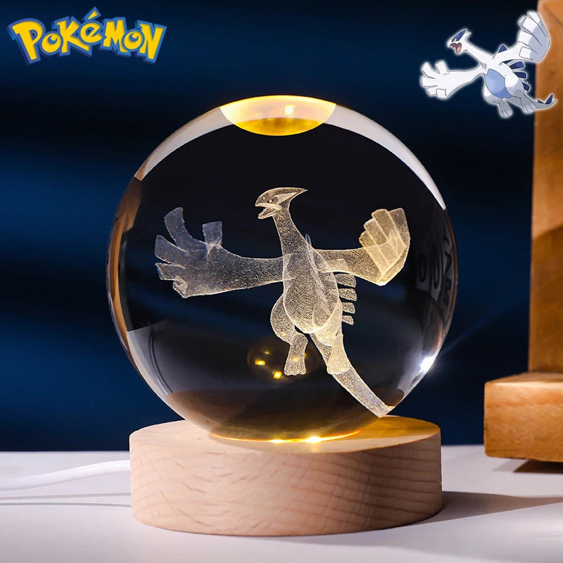 6CM Pokemon 3D Crystal Ball Figure Toy Anime Gengar Rayquaza Pikachu Lugia Vaporeon Glass Ball Model Night Light Room Decoration