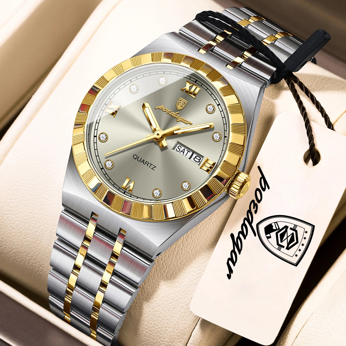 POEDAGAR Elegant Casual Ladies Watch Luminous Waterproof Week Date Fashion Woman Wristwatch Stainless Steel Women Quartz Watches