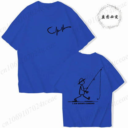 Men's Fishing Graphic T-shirt Black with Fisherman Front Back Print T-Shirts Summer Tee Fishing Trip Personality Male Tee Tops