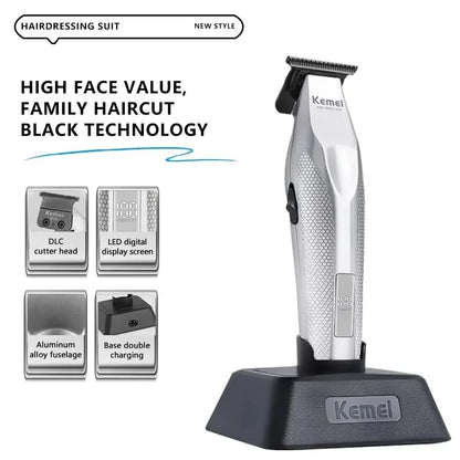 Kemei Clippers Professional Haircut Suit Rechargeable Hair Clippers Metal Body Shaver LCD Display Clipper For Man KM-3023 Set