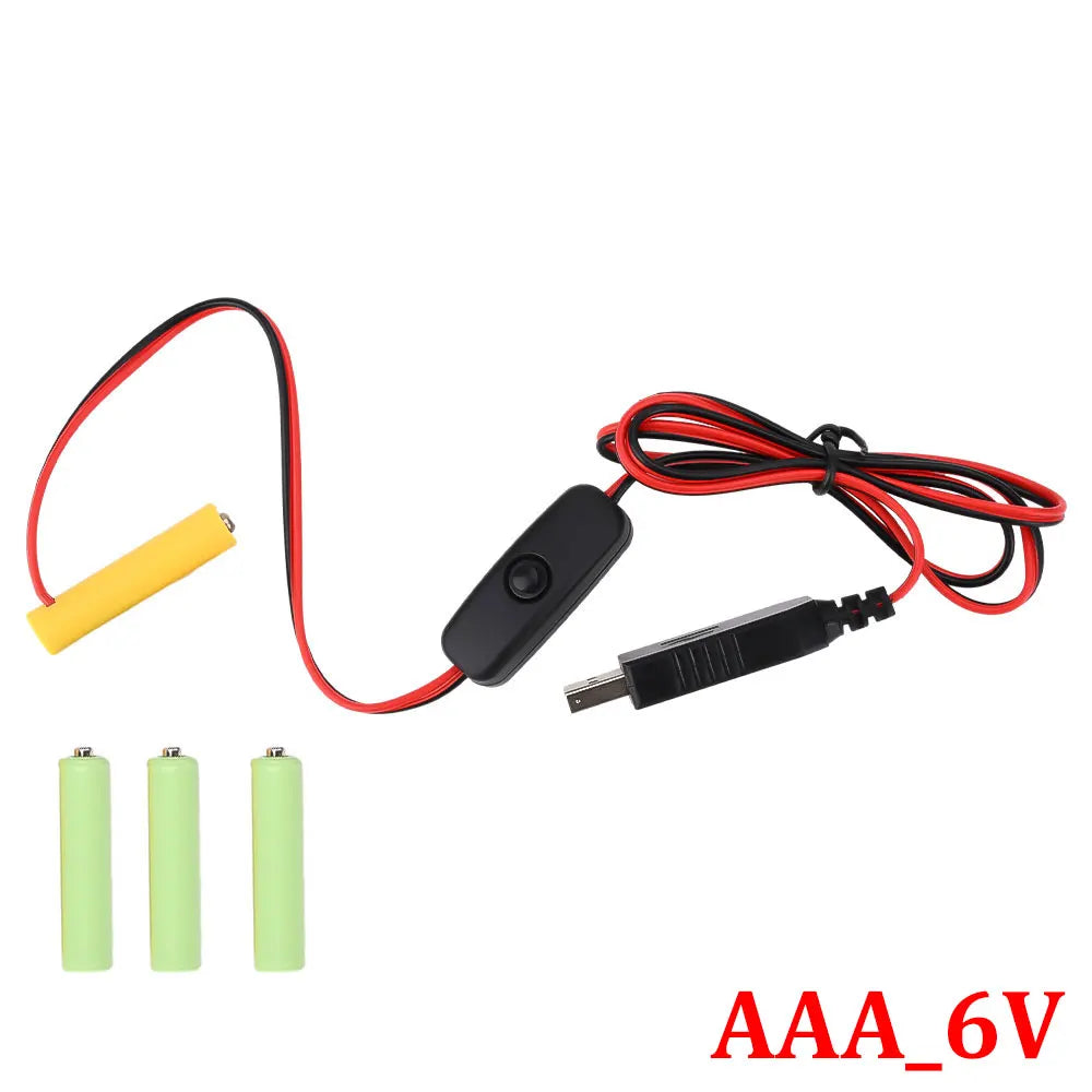 Universal 3/4.5/6V AA LR6 Battery 3V AAA Battery Eliminator USB Power Supply Cable With Switch for Electric Toys LED Lights